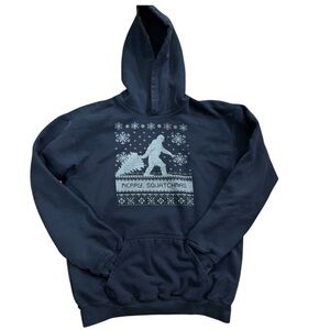 Fifth Sun Navy Merry Sqatchmas Big Foot Graphic Hoodie size S